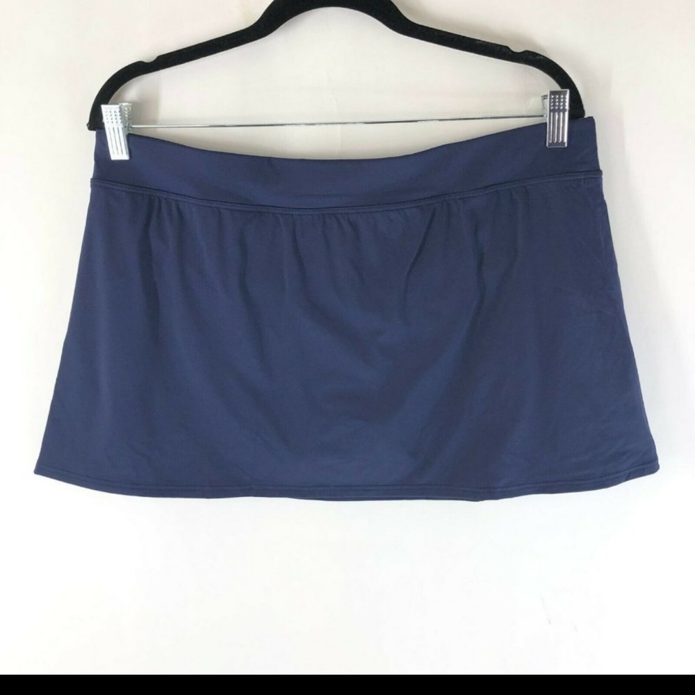 Lands End New Swim Skort Skirt Built in Brief Elastic Waist ALine Solid Navy